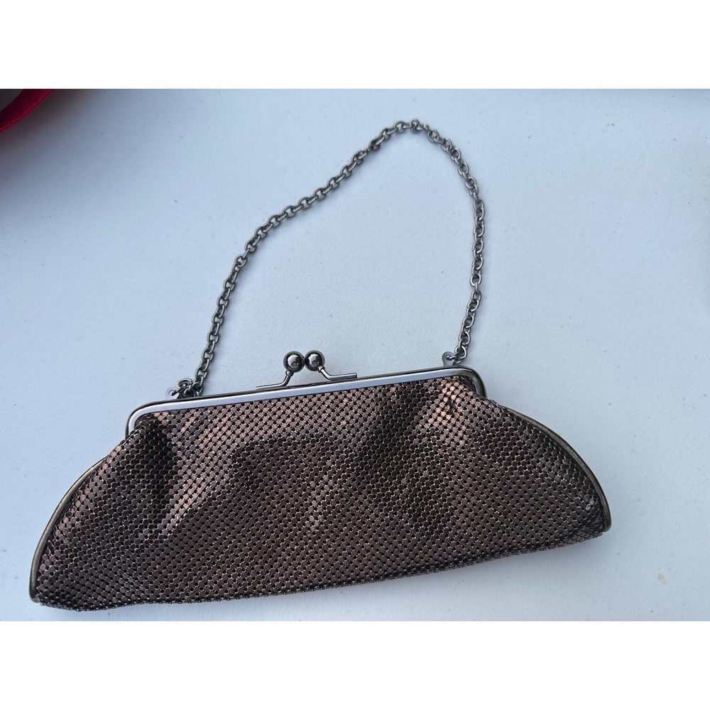 Whiting & Davis Bronze Metallic Mesh Clutch Evening Bag Vintage Chain Strap
